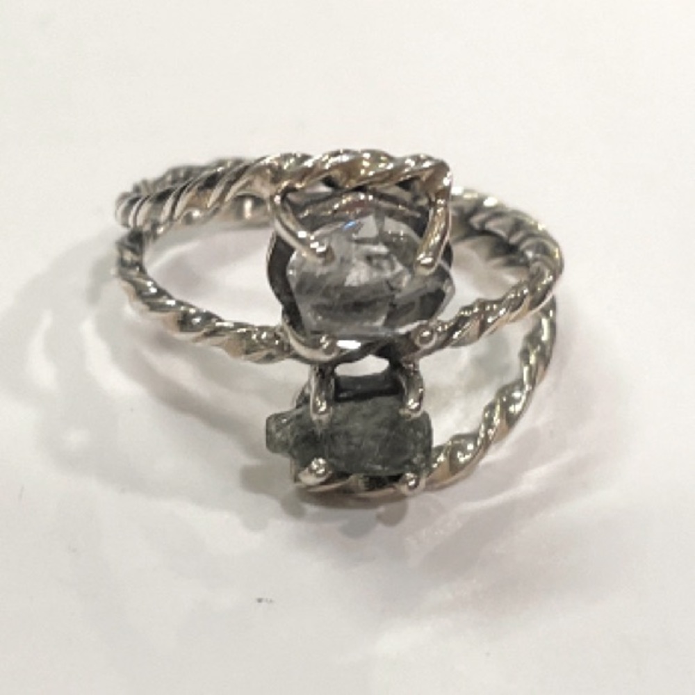 Moldavite and Herkimer Diamond Ring
